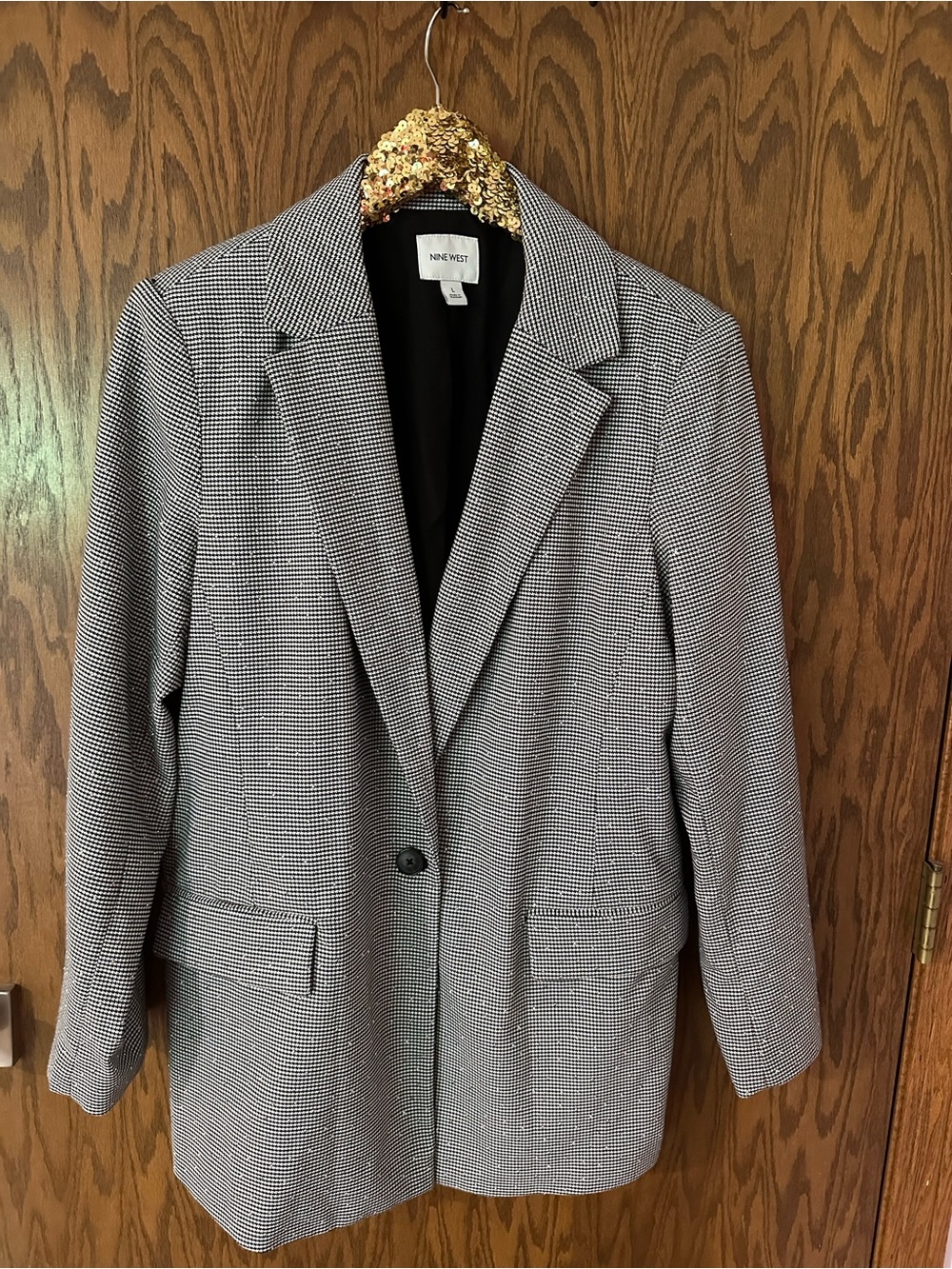 Nine West Rhinestone Houndstooth Oversized Blazer Size L